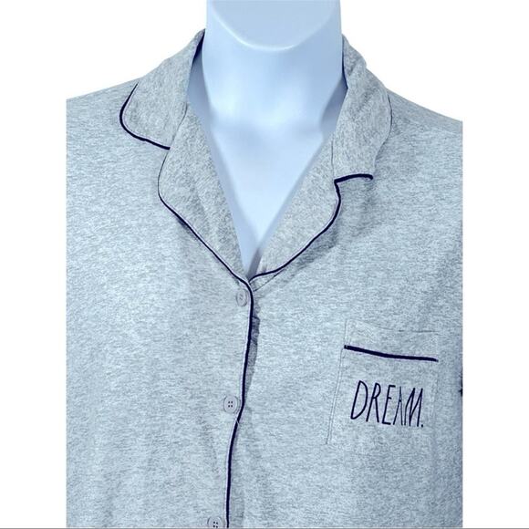 Rae Dunn Dream Heather Gray Long Sleeve Button Front Pajama Shirt Size Large - Picture 3 of 13